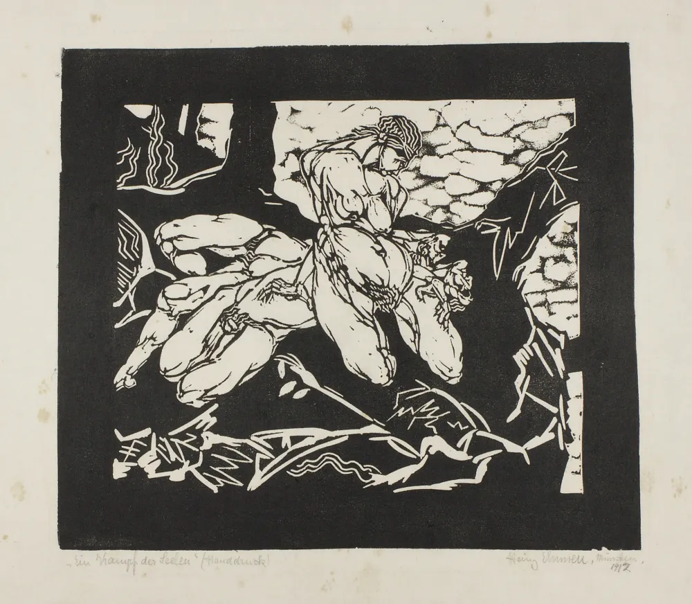 Incisione Su Legno Ehmsen - Ein Kampf der Seelen 