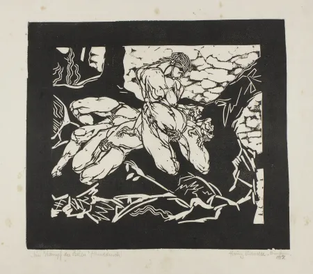 Incisione Su Legno Ehmsen - Ein Kampf der Seelen 