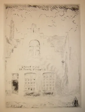 Incisione Ensor - Drank huis in tonze vrouwtje 