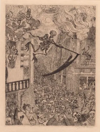 Incisione Ensor - La mort poursuivant le troupeau des humains