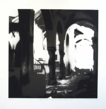 Litografia Equipo Realidad - Interior de la Iglesia de Espejo (Cordoba) en septiembre de 1937