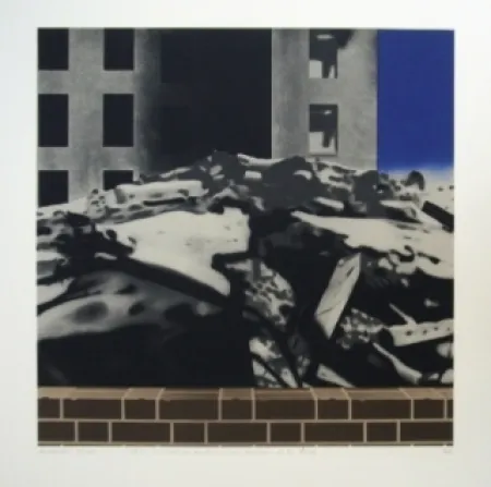 Litografia Equipo Realidad - PAISAJE-Vista de la Ciudad Unversitaria de Madrid en 1937