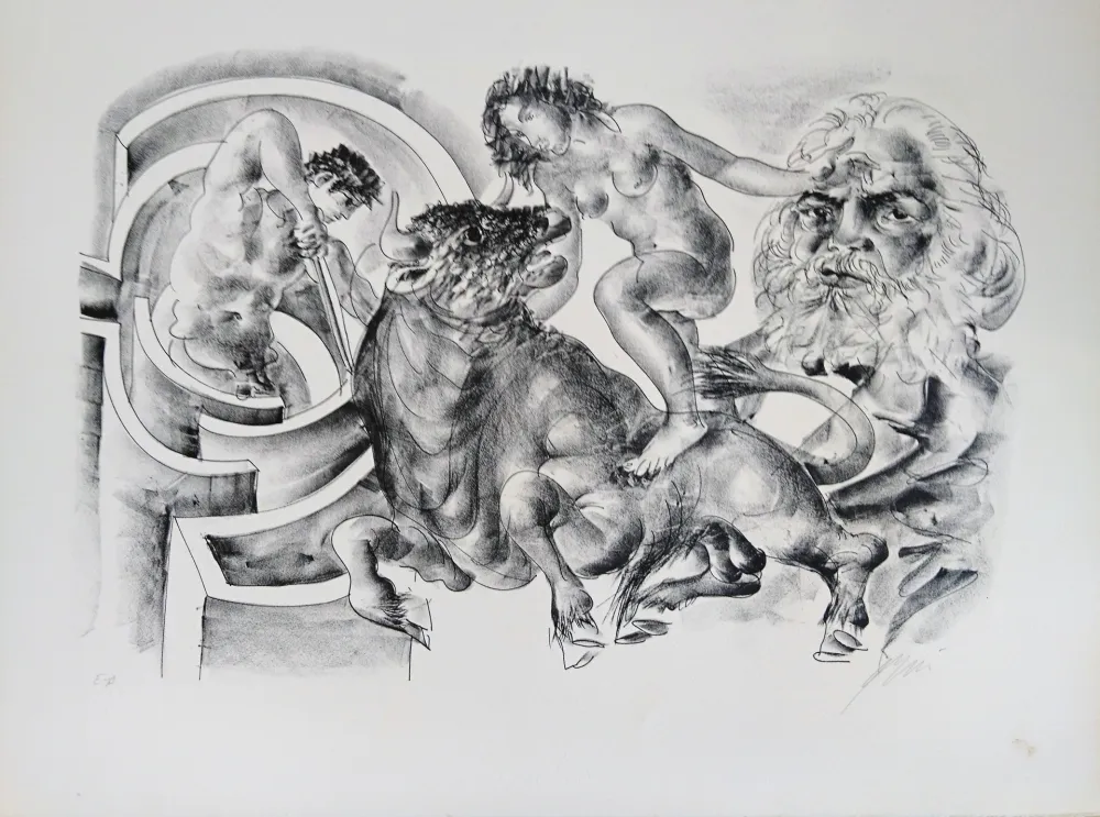 Litografia Erni - Bull and portrait of Marx