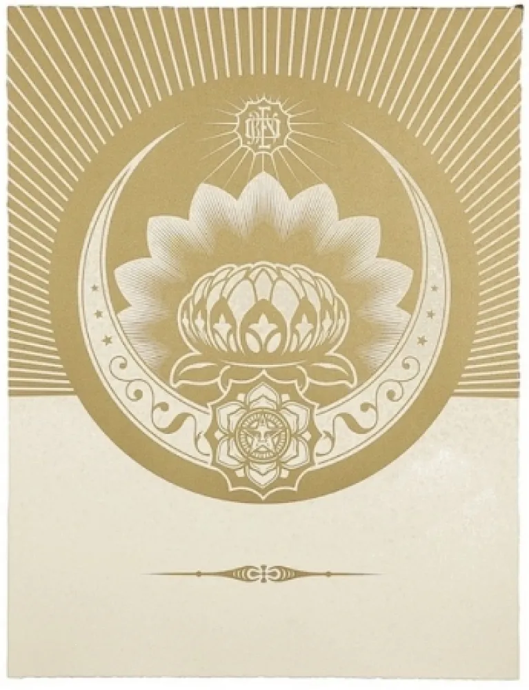 Serigrafia Fairey - Obey Lotus Crescent (White / Gold)