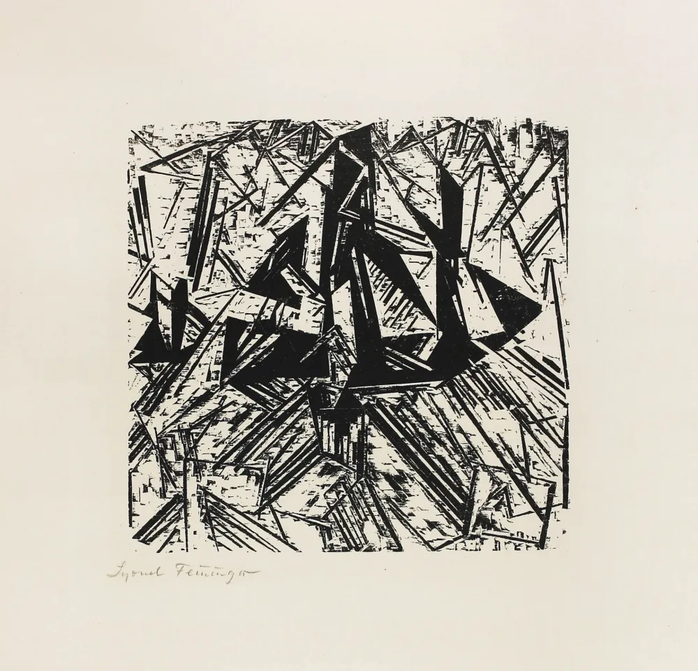 Incisione Su Legno Feininger - Barke und Brigg auf See (Segler)