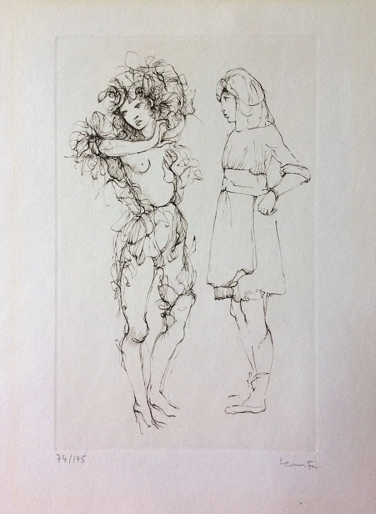 Acquaforte Fini - Deux personnages. Eau-forte. Signé.