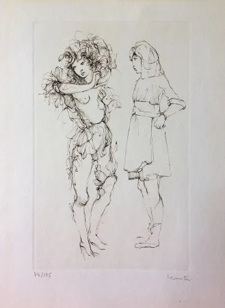 Acquaforte Fini - Deux personnages. Eau-forte. Signé.