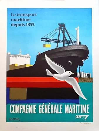 Litografia Fix-Masseau - Pierre Fix-Masseau - Compagnie Generale Maritime, 1993 - Lithograph Hand signed!