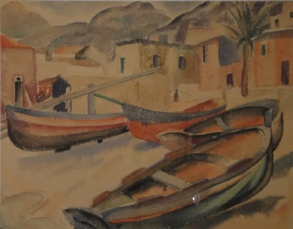 Non Tecnico Fleischmann - (Fischerboote am Strand eines Ortes am Mittelmeer)