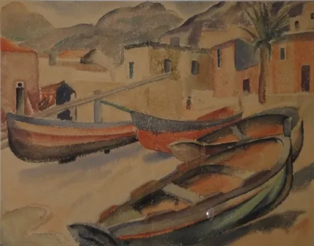 Non Tecnico Fleischmann - (Fischerboote am Strand eines Ortes am Mittelmeer)