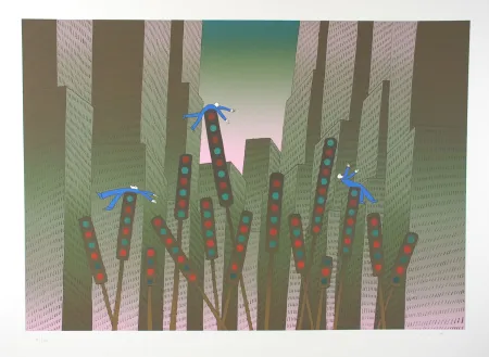 Serigrafia Folon - City Lights - Les lumières de la ville