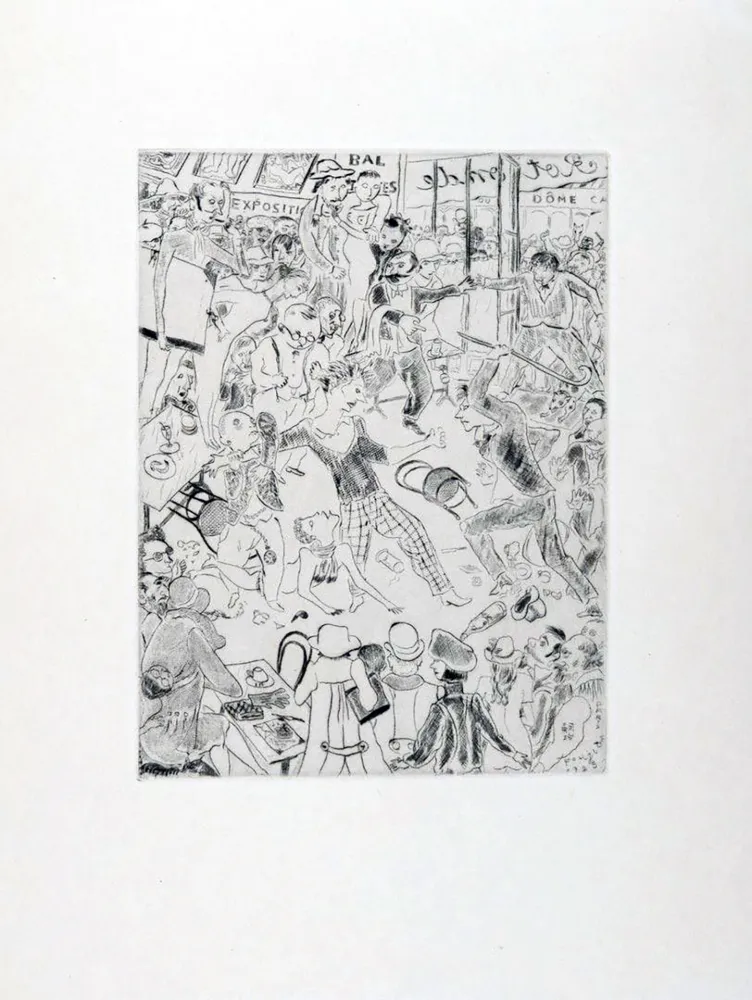Acquaforte Foujita - À LA ROTONDE. Tableaux de Paris 1927. Gravure originale.