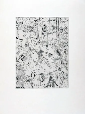 Acquaforte Foujita - À LA ROTONDE. Tableaux de Paris 1927. Gravure originale.