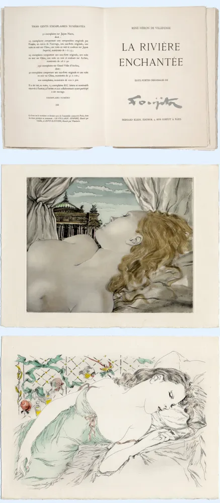 Libro Illustrato Foujita - H. de Villefosse. LA RIVIÈRE ENCHANTÉE. 27 eaux-fortes originales (1951)