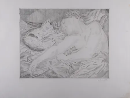 Incisione Foujita - La Femme au chat, 1927 - Hand-signed