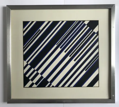 Serigrafia Fruhtrunk - Sans titre (Progression à rayures en noir, blanc, bleu)