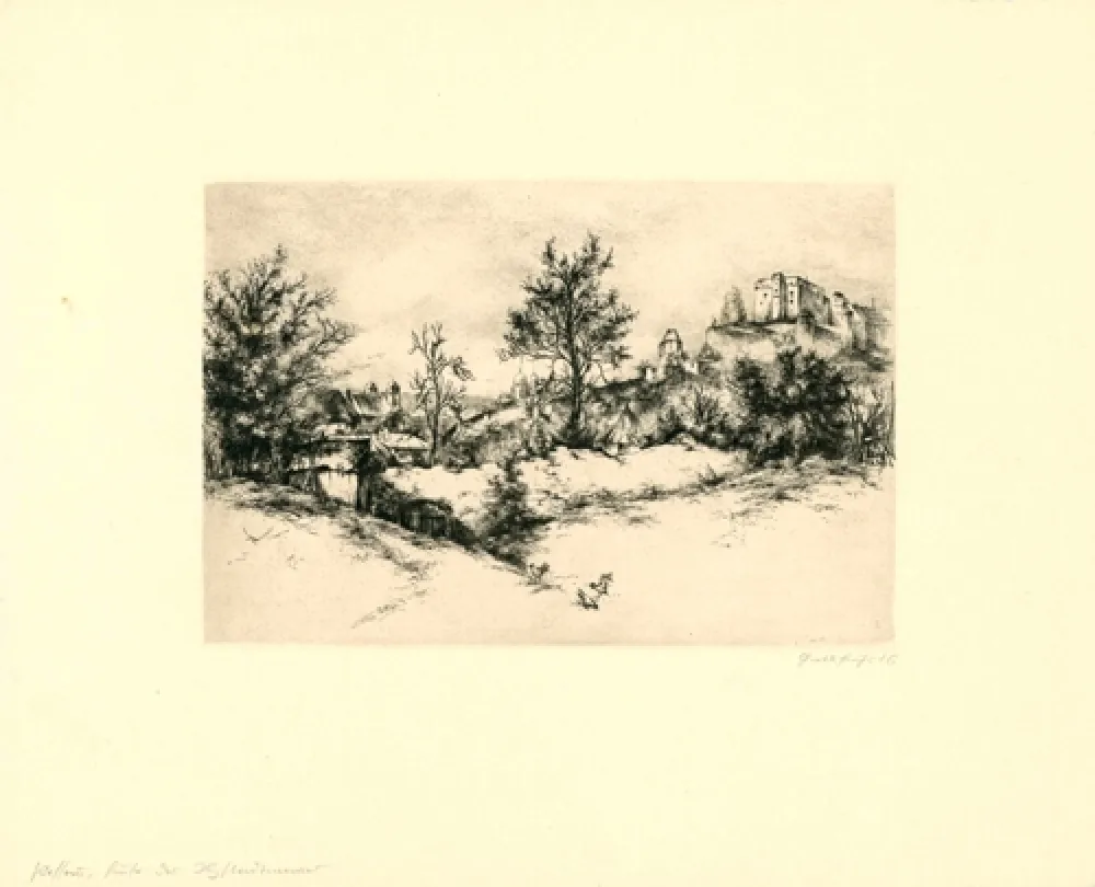 Incisione Fuchs - Passau, Hinter der Stadtmauer (Passau, Behind the City Wall)