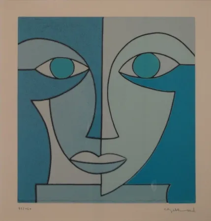 Linoincisione Gebhard - Blauer Kopf