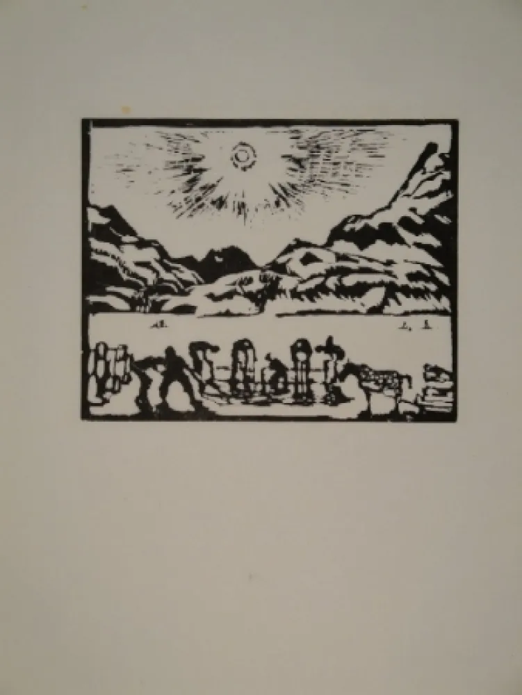 Incisione Su Legno Giacometti - Lavoratori del ghiaccio, die Eisbrecher