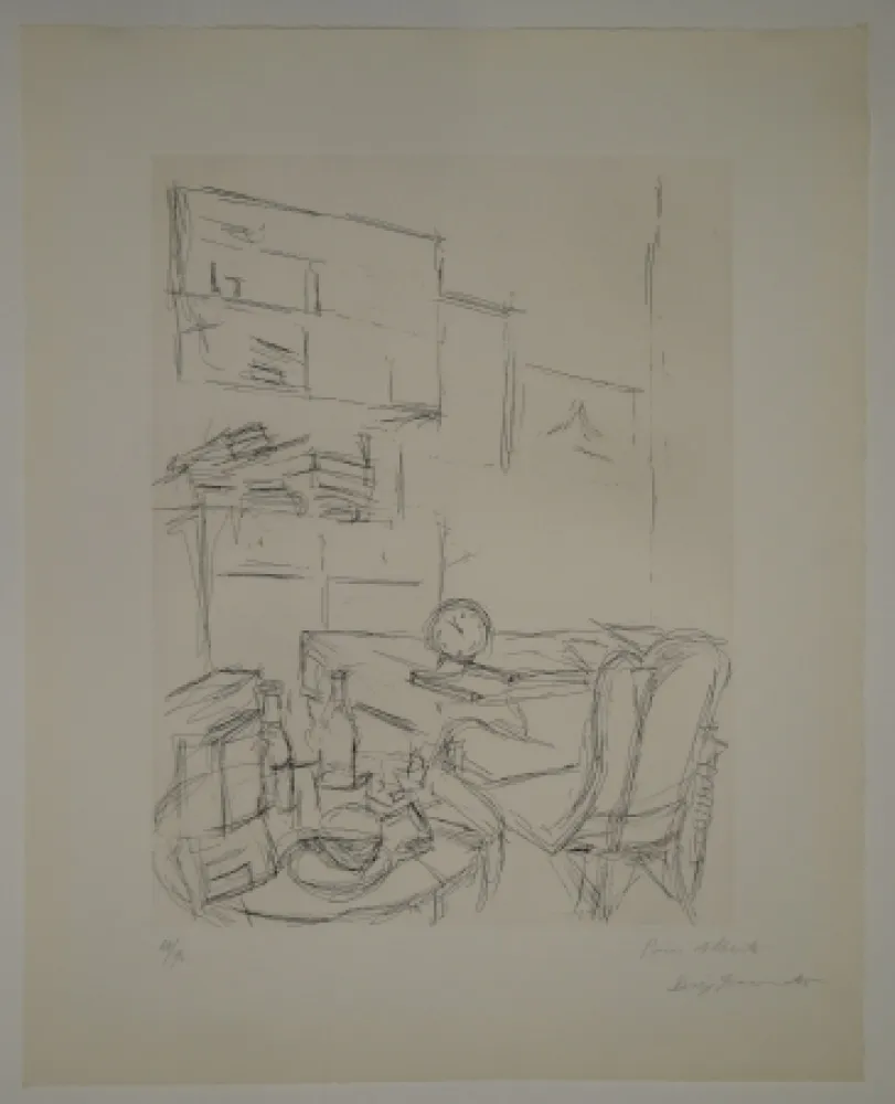 Acquaforte Giacometti - Le Réveil dans la chambre rue Hippolyte Maindron / Le Réveille-matin (The Alarm Clock). 