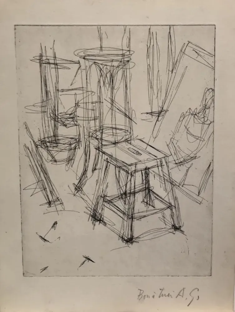 Acquaforte Giacometti - Le Tabouret dans l'atelier