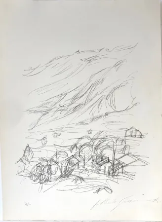 Litografia Giacometti - Paysage à Stampa. 1963.