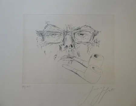 Incisione Grass - Doppelter Max. Kopf Max Frisch mit Pfeife