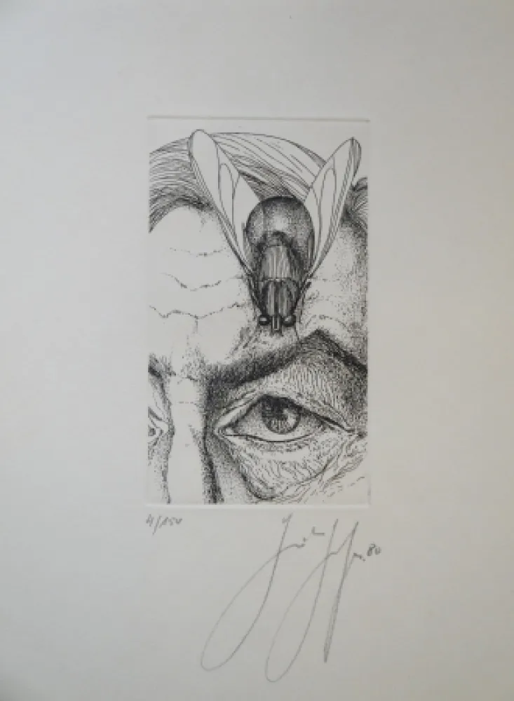 Incisione Grass - Selbstporträt mit Fliege