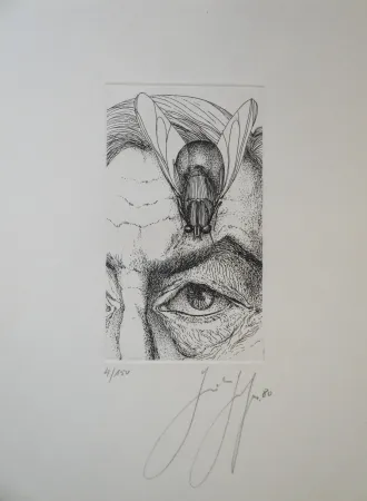 Incisione Grass - Selbstporträt mit Fliege