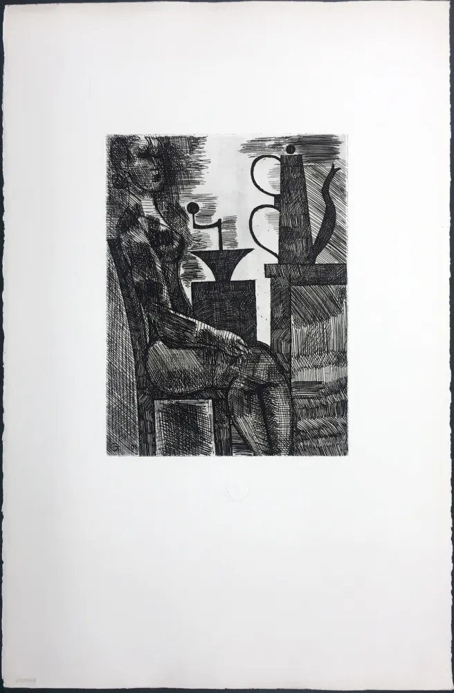 Incisione Gromaire - Femme à la cafetière (Chacographie du Louvre)