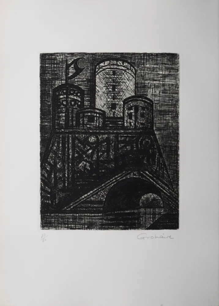 Litografia Gromaire - Le donjon de Dunsinane, 1958