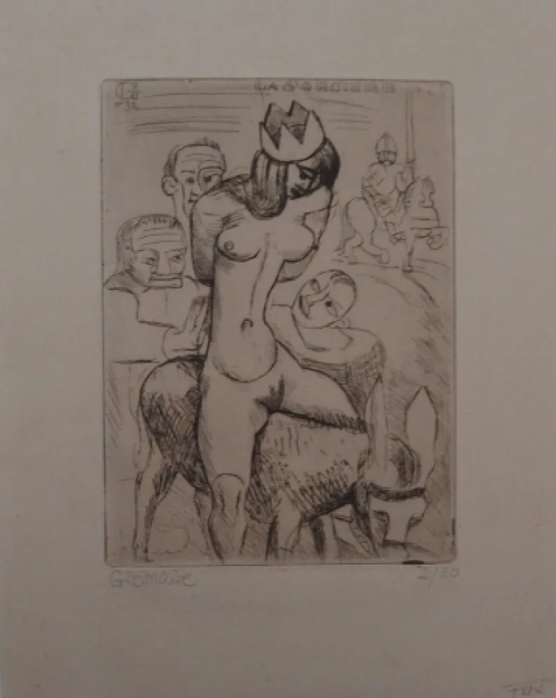 Incisione Gromaire - Sorcière sur un âne