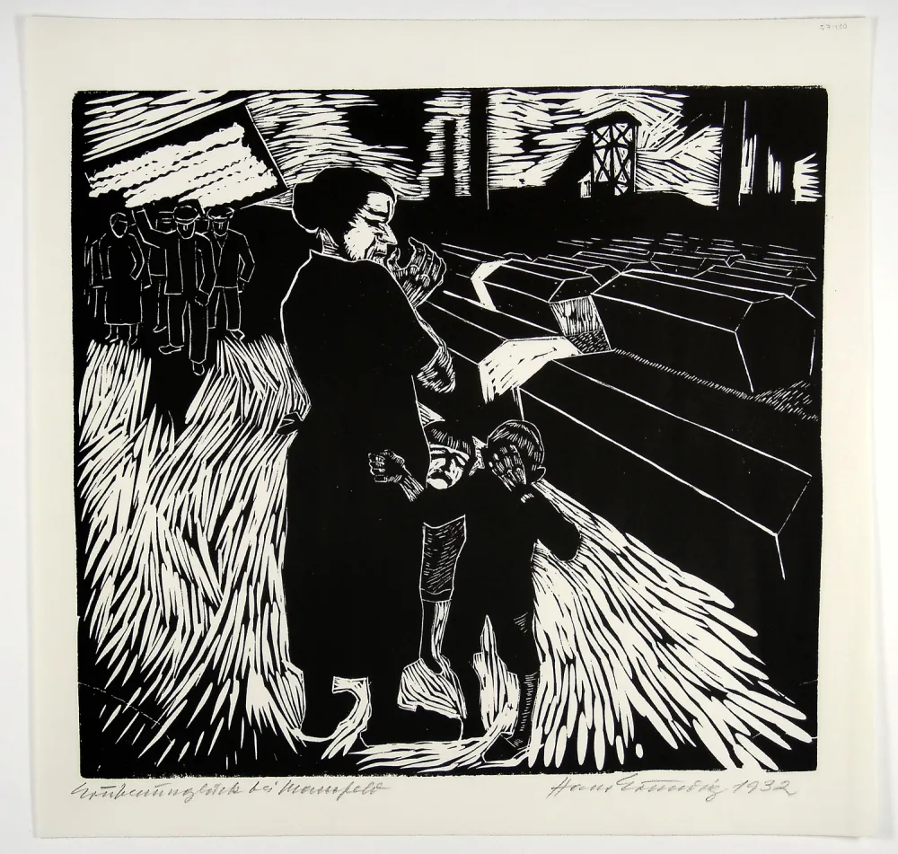 Incisione Su Legno Grundig - Grubenunglück bei Mansfeld (Mining accident near Mansfeld)