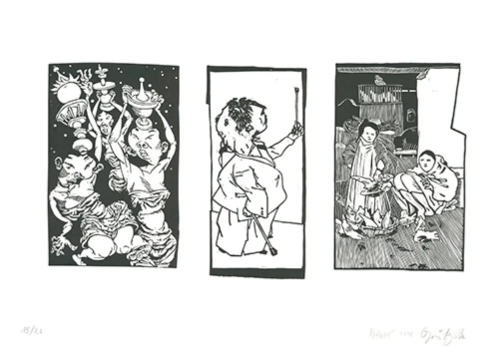 Linoincisione Grützke - Bilder aus Bongs Stall