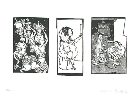 Linoincisione Grützke - Bilder aus Bongs Stall