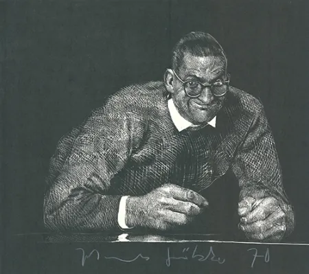 Linoincisione Grützke - Selbstportrait II