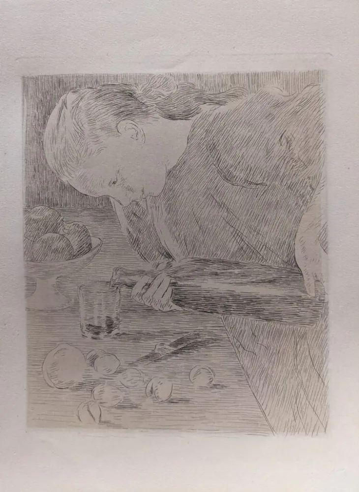 Incisione Guiguet - L'Enfant à la Bouteille