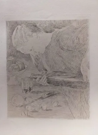 Incisione Guiguet - L'Enfant à la Bouteille