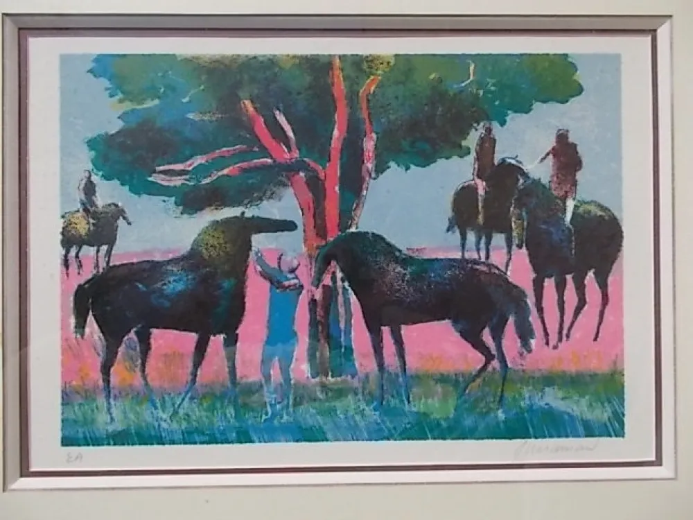 Litografia Guiramand - Les cavaliers