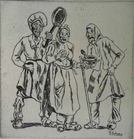 Acquaforte Gutiérrez Solana  - Máscaras  de los cocineros