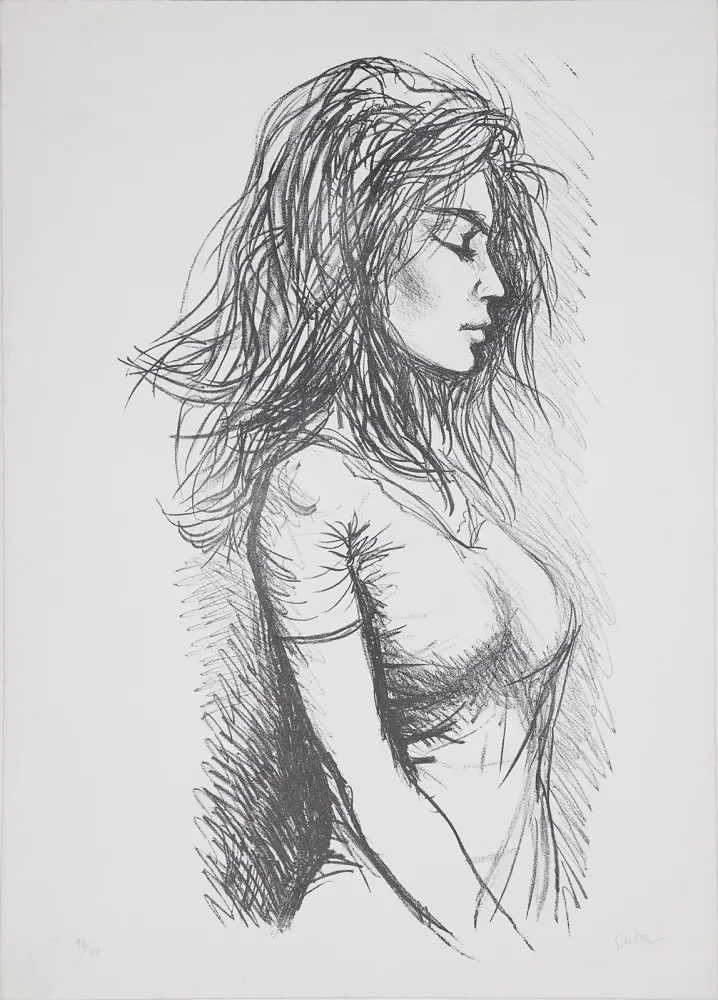 Litografia Guttuso - Donna di profilo verso destra