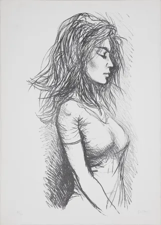 Litografia Guttuso - Donna di profilo verso destra