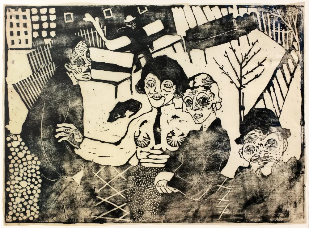 Incisione Su Legno Hamerschlag - Im Hof (At the courtyard)