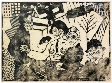 Incisione Su Legno Hamerschlag - Im Hof (At the courtyard)