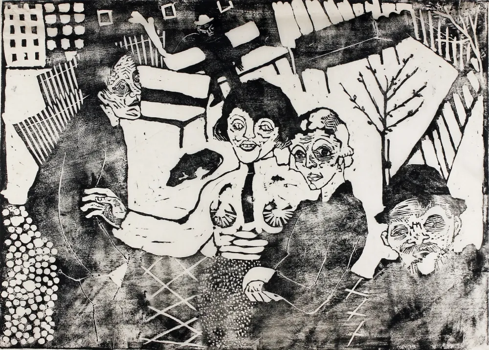 Incisione Su Legno Hamerschlag - Im Hof (In the Courtyard)