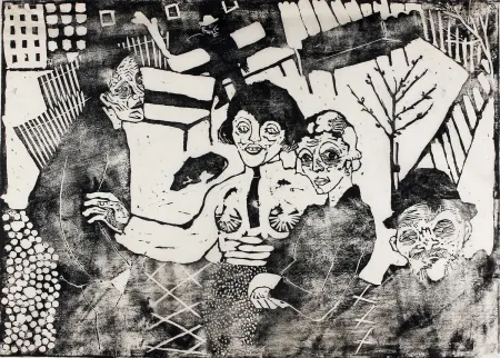 Incisione Su Legno Hamerschlag - Im Hof (In the Courtyard)