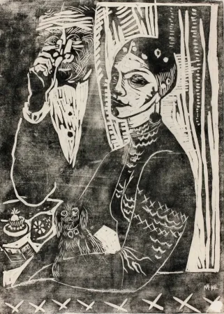 Incisione Su Legno Hamerschlag - In der Loge - Selbstporträt (At the Loge - Selfportrait)