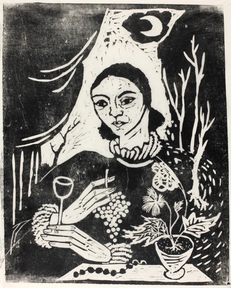 Incisione Su Legno Hamerschlag - Selbstporträt (Selbstbildnis mit Zigarette)