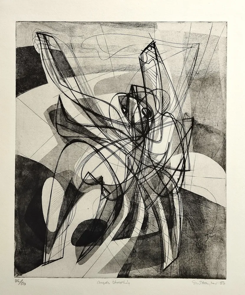 Acquaforte Hayter - Angels wrestling