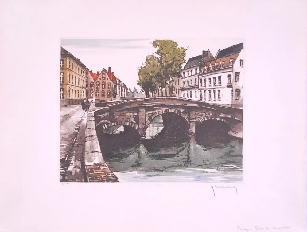 Acquaforte Hebbelinck - Bruges : Pont des Augustins